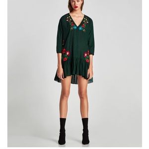Zara embroidered V-neck dress